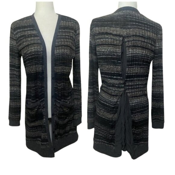 Miss Me women's S long line button front pocket cardigan w/ sheer insert EUC - Picture 1 of 5